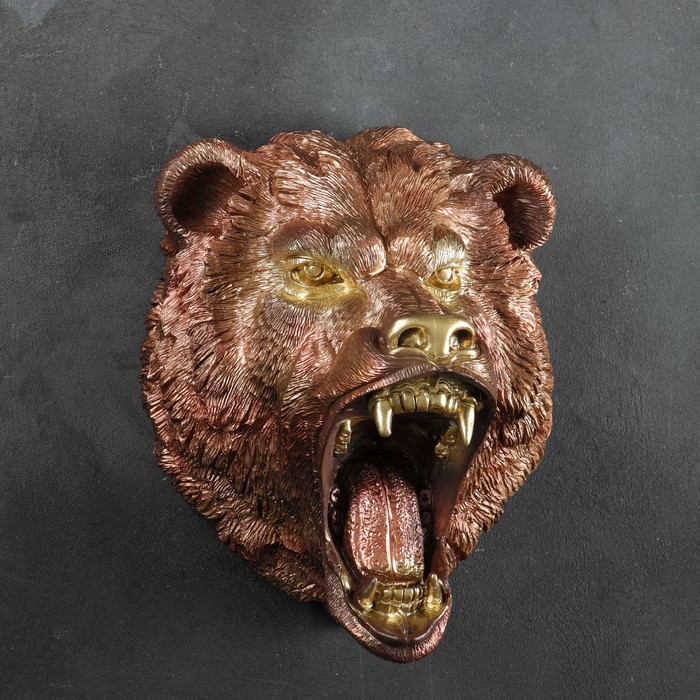 Подвесной декор "Голова медведя" бронза, 24х35х42см - фото 1927430912