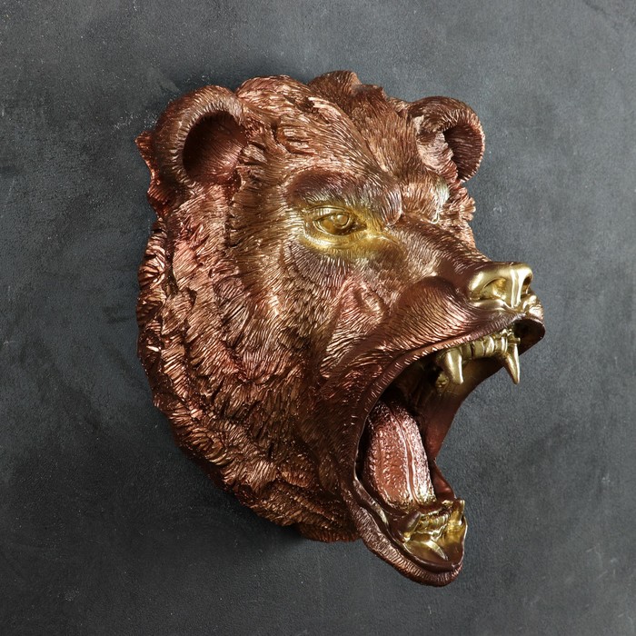 Подвесной декор "Голова медведя" бронза, 24х35х42см - фото 1906969606