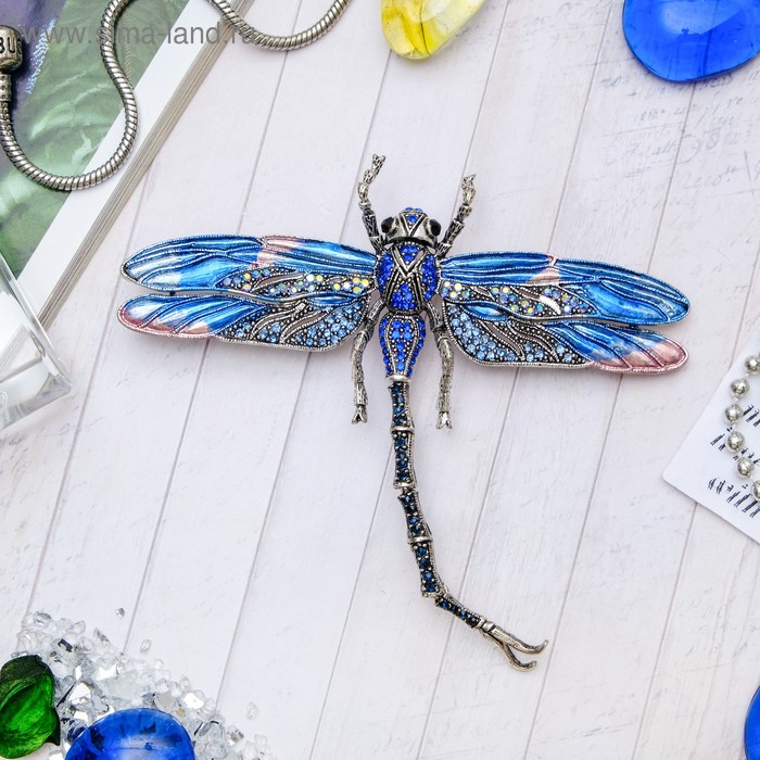 Брошь - подвеска «Стрекоза», цвет голубой в черненом серебре - Фото 1