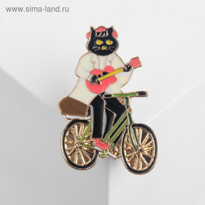 Значок «Кот на велосипеде», цветной в золоте - Фото 1