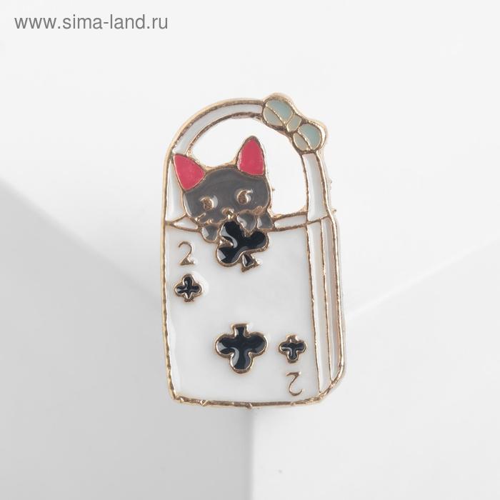 Значок «Котенок в сумке», цветной в золоте - Фото 1