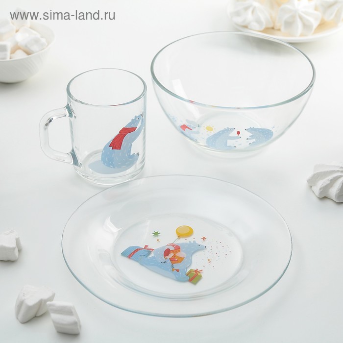 Набор детской посуды «Белый медведь», 3 предмета - Фото 1