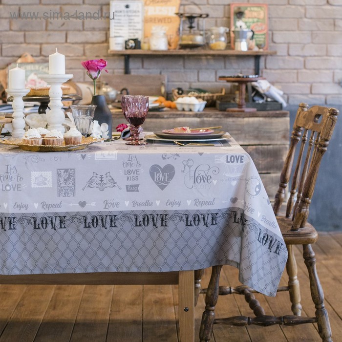 Скатерть «Этель» Love, 220×147 см, 100% хлопок, саржа 190 г/м² - Фото 1