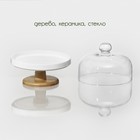 Блюдо для подачи с клош крышкой на деревянной ножке BellaTenero, d=24 см, керамика, белая - Фото 2