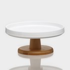 Блюдо для подачи с клош крышкой на деревянной ножке BellaTenero, d=24 см, керамика, белая - Фото 4