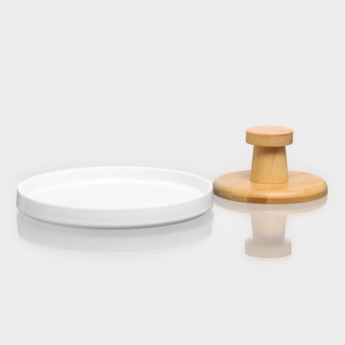 Подставка для десертов керамическая с крышкой-клош на деревянной ножке BellaTenero, d=24 см, цвет белый - фото 1886353600