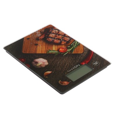 Весы кухонные Luazon LVK-705, электронные, до 7 кг, подсветка, рисунок "Стейк"