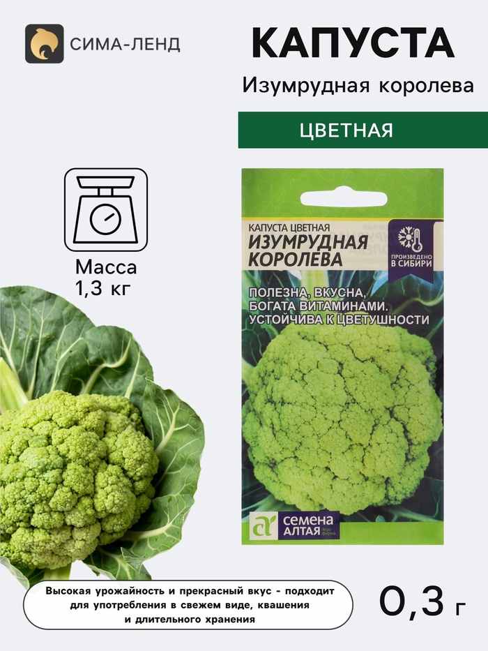 Семена Капуста цветная «Изумрудная королева», 0.3 г, «Семена Алтая» - Фото 1
