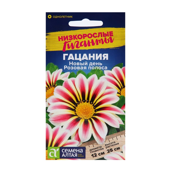 Семена цветов Гацания Новый день «Розовая полоса», ц/п, для балкона, веранды, цветника, однолетник, низкорослая, ц/п, 5 шт. - Фото 1