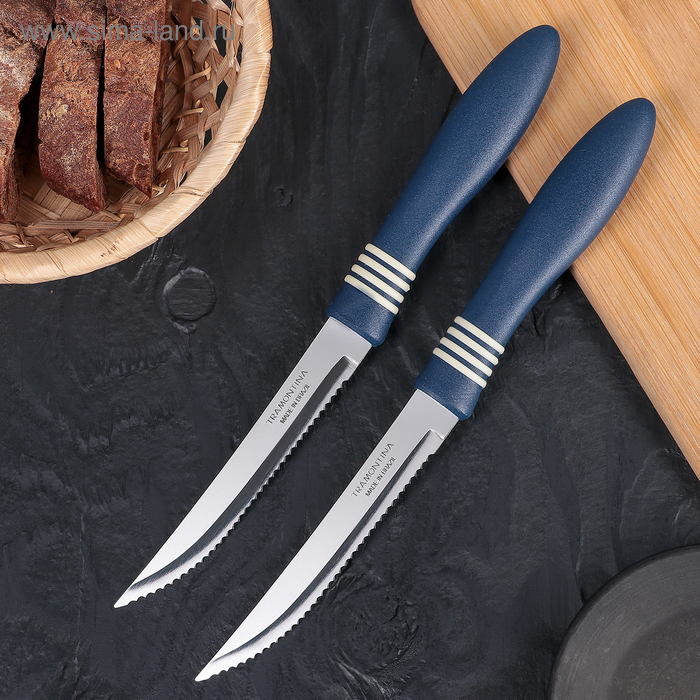 Набор ножей для мяса/стейков Tramontina Cor & Cor, 13 см, 2 шт., цвет синий, на блистере - Фото 1