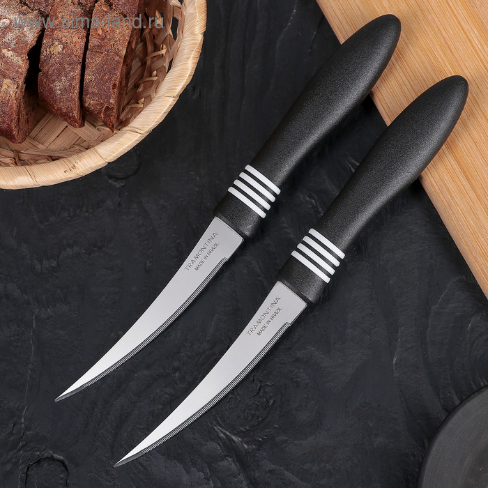 Набор ножей для овощей 10 см Tramontina Cor & Cor, 2 шт, цвет черный, на блистере - Фото 1