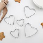 Набор форм для вырезания печенья Доляна «Сердечко», 5 шт, 7,5×7,4 см, цвет хромированный - фото 982864