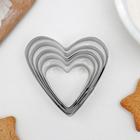 Набор форм для вырезания печенья Доляна «Сердечко», 5 шт, 7,5×7,4 см, цвет серебряный - фото 4262372