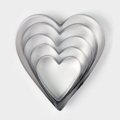 Формы для печенья Доляна «Сердечко», набор 5 шт., 7.5×7.4 см, металл, серебристые