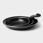 Набор сковородок «Жаклин», набор 3 шт.: 20/25/30×4 см, антипригарное покрытие, углеродистая сталь, чёрные - Фото 2