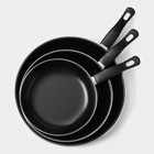 Набор сковородок «Жаклин», набор 3 шт.: 20/25/30×4 см, антипригарное покрытие, углеродистая сталь, чёрные - Фото 3