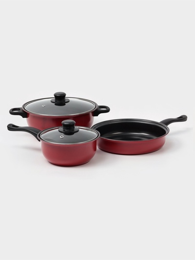 Набор посуды Promo Stone violet: кастрюля 3 л, d=24 см, ковш 1.3 л, сковорода d=24 см, крышки 2 шт., антипригарное покрытие, бордовый