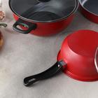 Набор посуды Promo Stone violet: кастрюля 3 л, d=24 см, ковш 1.3 л, сковорода d=24 см, крышки 2 шт., антипригарное покрытие, бордовый - Фото 3