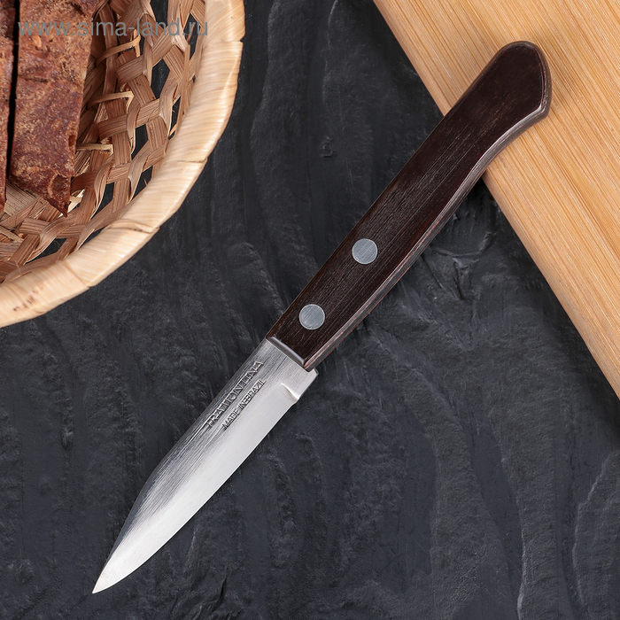 Нож для овощей Tramontina Polywood, лезвие 7,5 см, сталь AISI 420, деревянная рукоять - Фото 1