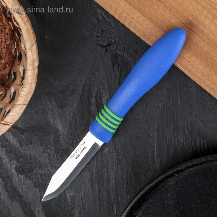 Нож для овощей Tramontina Cor&Cor, лезвие 7,5 см, сталь AISI 420, синяя рукоять - Фото 1