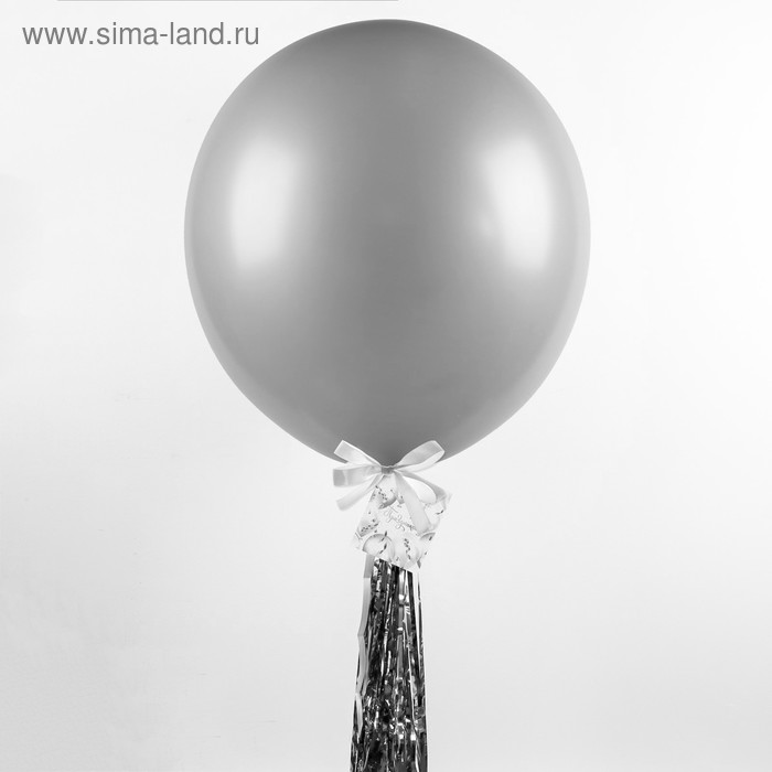 Воздушный шар, 36", с тассел лентой, открытка, серый - Фото 1