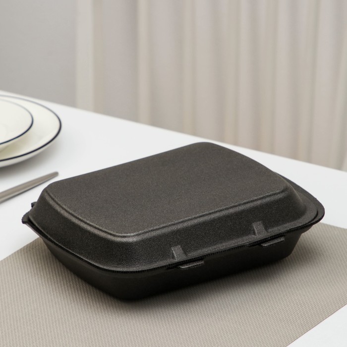 Ланч - бокс одноразовый, 24.7×20.6×3.5 см, 1 секция, полистирол, чёрный - Фото 1