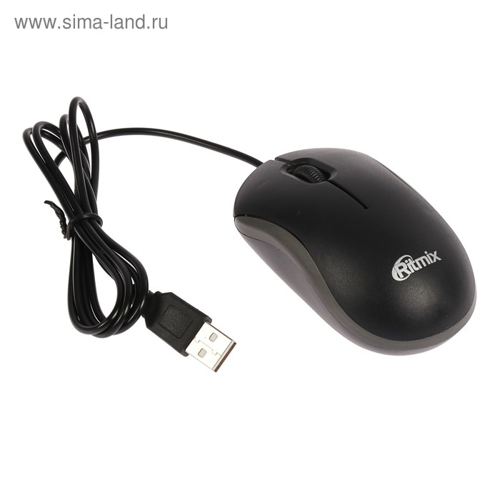 Мышь Ritmix ROM-111, проводная, оптическая, 800 dpi, USB, чёрно-серая - Фото 1