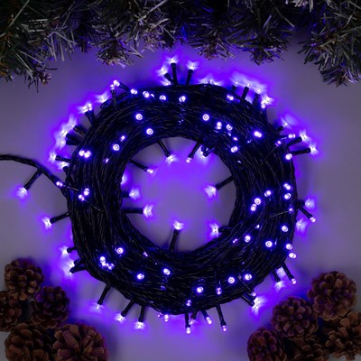 УЦЕНКА Гирлянда «Нить», 20 м, IP20, 200 LED, 220 В, 8 режимов, тёмная нить, свечение фиолетовое