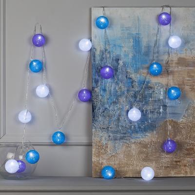 УЦЕНКА Гирлянда «Нить» 5 м с насадками «Клубки черничные», IP20, 220 В, прозрачная нить, 20 LED, свечение белое