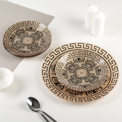 Сервиз столовый «Стиль», 7 предметов: d=30 см - 1 шт., d=20 см - 6 шт., стекло, бежевый