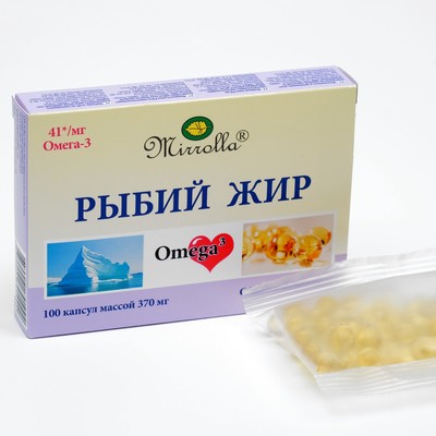Рыбий жир Mirrolla с витамином E, 100 капсул по 0,37 г