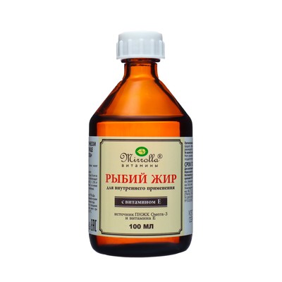 Рыбий жир Mirrolla с витамином Е, 100 мл