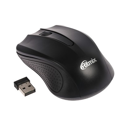 Мышь Ritmix RMW-555, беспроводная, оптическая, 1000 dpi, 2xAAA (не в комплекте), USB, чёрная