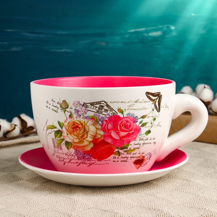 Горшок в форме чашки "Блум" розы, 19х24х12см - фото 1908428586