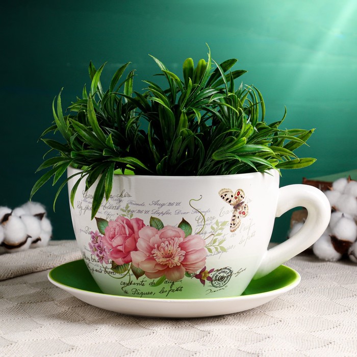 Горшок в форме чашки "Блум" цветы, 19х24х12см - Фото 1