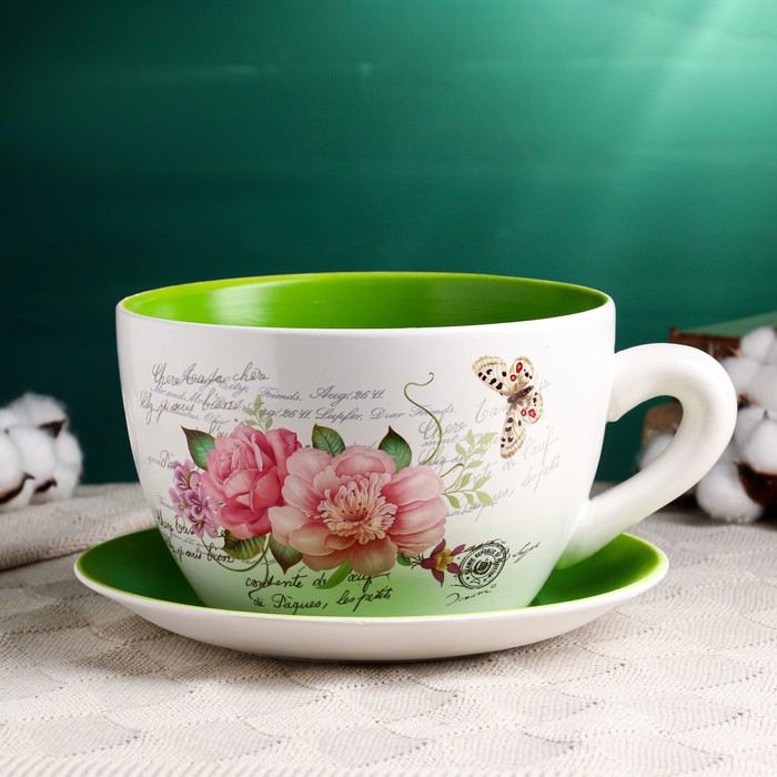 Горшок в форме чашки "Блум" цветы, 19х24х12см - фото 1908428590