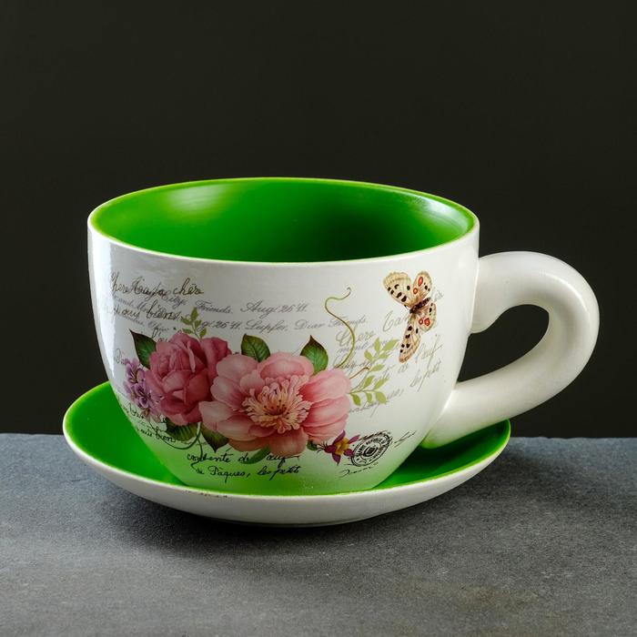 Горшок в форме чашки "Блум" цветы, 19х24х12см - фото 1908428593