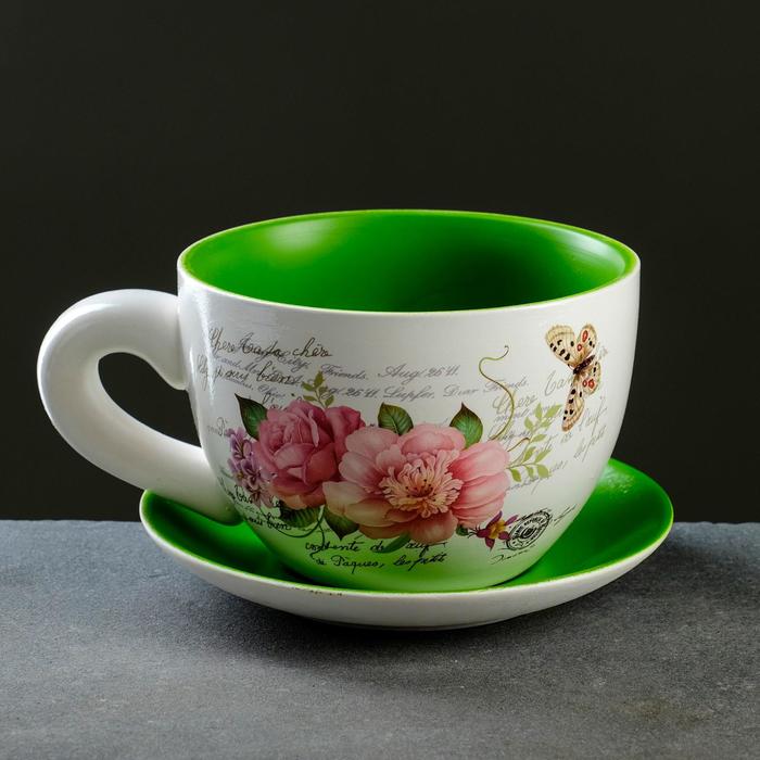 Горшок в форме чашки "Блум" цветы, 19х24х12см - фото 1908428594