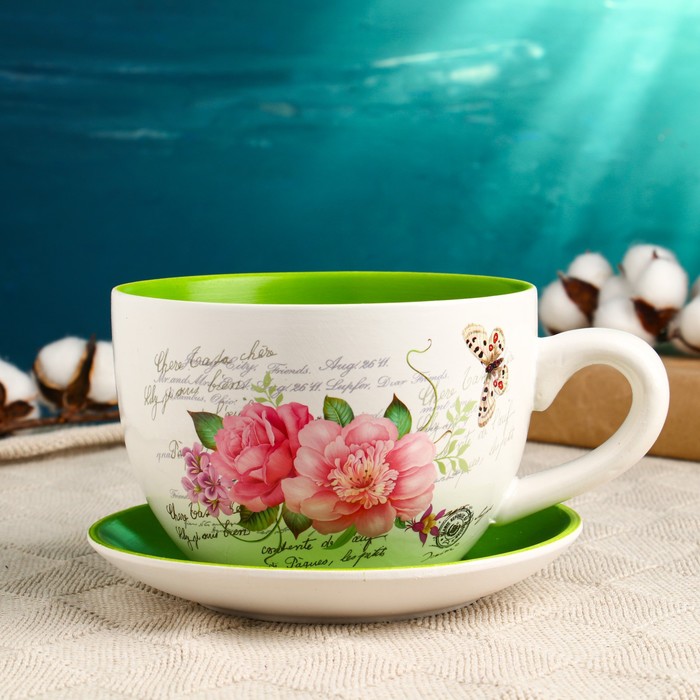 Горшок в форме чашки "Эмма" цветы, 19х15х10см - Фото 1