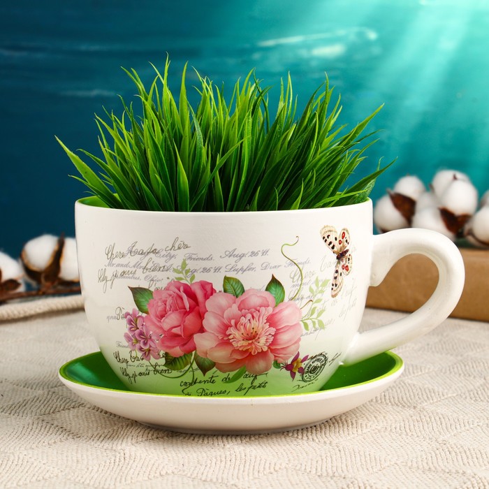 Горшок в форме чашки "Эмма" цветы, 19х15х10см - фото 1908428605