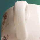 Горшок для цветов в форме чашки «Эмма: цветы» керамический, с поддоном, 1.3 л, 19×15×10 см, бело-зелёный с рисунком - Фото 4