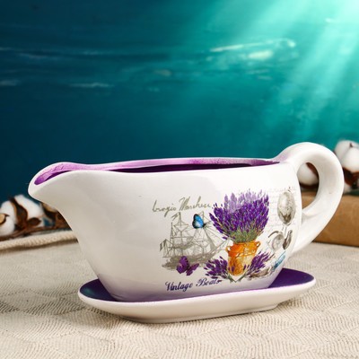 Горшок для цветов в форме кувшина «Агнес: лаванда» керамический, с поддоном, 1.1 л, 25×11×11 см, бело-фиолетовый