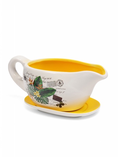 Горшок для цветов «Агнес», 1.1 л, 25×11×11 см, керамика, с поддоном, белый, жёлтый