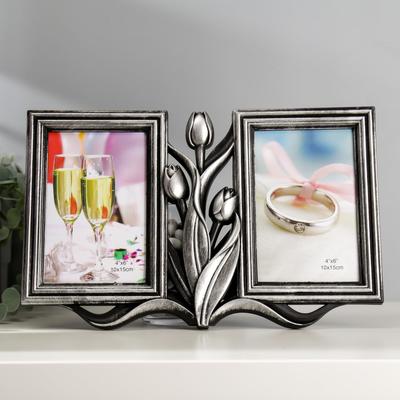 Фоторамка - коллаж на 2 фото 10×15 см «Тюльпаны», т. серебро, 20×31 см