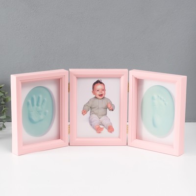 Фоторамка для фото 13×18 см с полимерной глиной «Отпечаток ладошки и ножки», пластик, розовая, 20.5×46.5 см