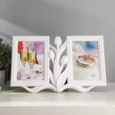 Фоторамка - коллаж на 2 фото 10×15 см «Тюльпаны», белая, 20×31 см