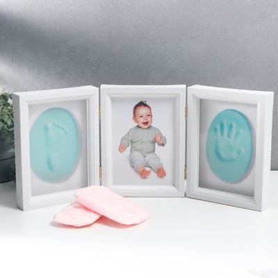 Фоторамка для фото 13×18 см с полимерной глиной «Отпечаток ладошки и ножки», пластик, белая, 20.5×46.5 см