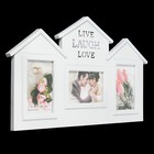 Фоторамка пластик на 3 фото 10х15 см "Дом - жизнь. смех, любовь" белая 33х54,5 см  (артикул 3930151)  большой выбор товаров оптом и в розницу по низким ценам с доставкой