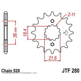 Звезда передняя, ведущая JTF280, стальная, цепь 520, 13 зубьев 4138575