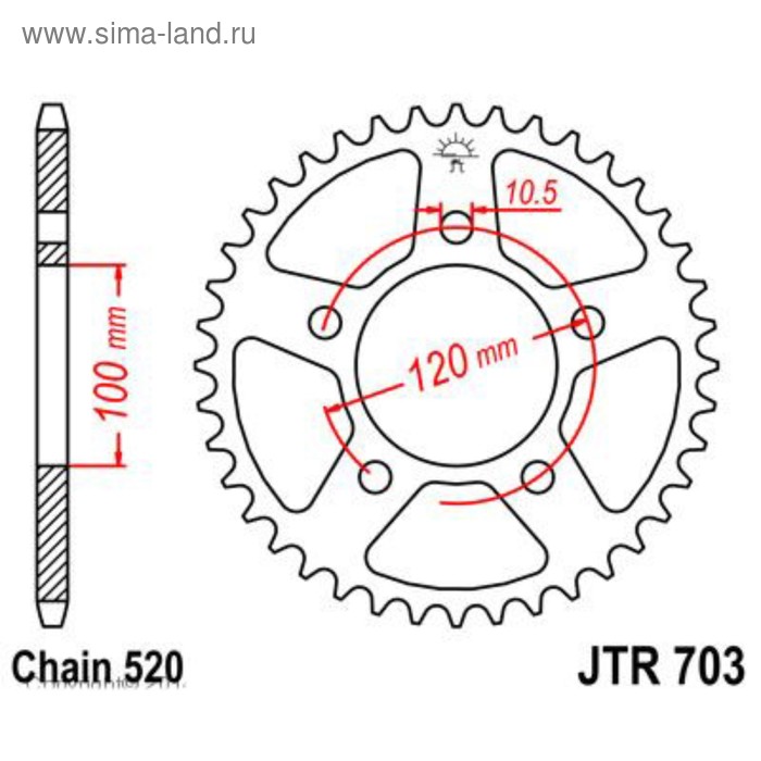 Звезда задняя, ведомая JTR703, цепь 520, 40 зубьев - Фото 1